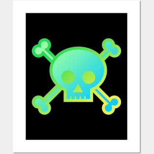 Skull and Crossbones Pirate Flag Green Yellow Gradient Posters and Art